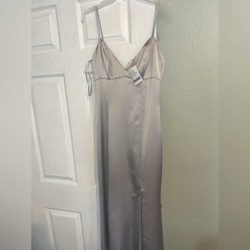 Platinum Amsale fluid satin dress